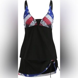 Women’s Patriotic Ruched One Piece Swimsuit Swim Dress NWOT Size Large‎ Flag